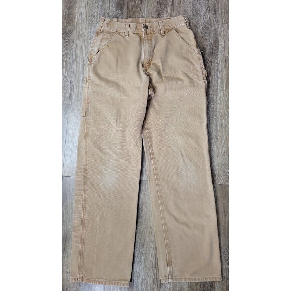 Carhartt Men 30/32 Tan Denim Work Pant Heavy Weight Pocket Canvas Carpenter